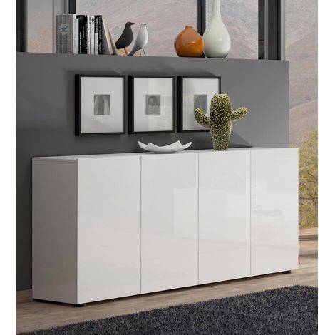 Credenza Amacord, Madia 2 Ripiani, 4 Vani Made in Italy, 38x180x79h cm Bianco Lucido (1/5)