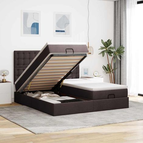 VidaXL Cadre de lit ottoman avec matelas marron foncé 180x200 cm tissu (1/5)