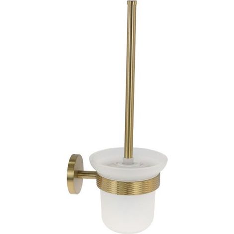 Cleafe - Porta Scopino Per Wc In Acciaio Oro Con Bicchiere Vetro Satinato Accessorio Bagno 87935 -