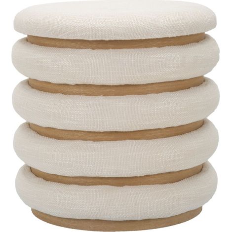 Puff contenitore Damasco Line in cotone naturale e legno, Ø 40 cm (1/5)
