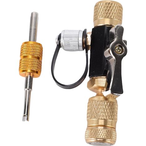 Outil D'installation et de Valve, Outil de Retrait de Valve Double 1/4 et 5/16 pour Climatiseur avec Anneaux en Caoutchouc et Texture Antidérapante, pour R410a R22 R32 AC (1/5)