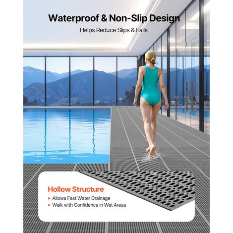 Tapis de Drainage Antidérapant 90x1500 cm, Caillebotis Piscine en PVC, Revêtement de Sol pour Zones Humides Restauratoin Piscine Te… (1/5)