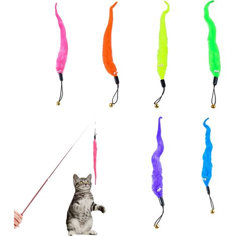 Ensemble de 6 accessoires de remplacement de jouets pour chats, couleurs aléatoires, ver à queue de fourrure pour chat de compagnie, Interaction chat et chaton d'intérieur (1/5)