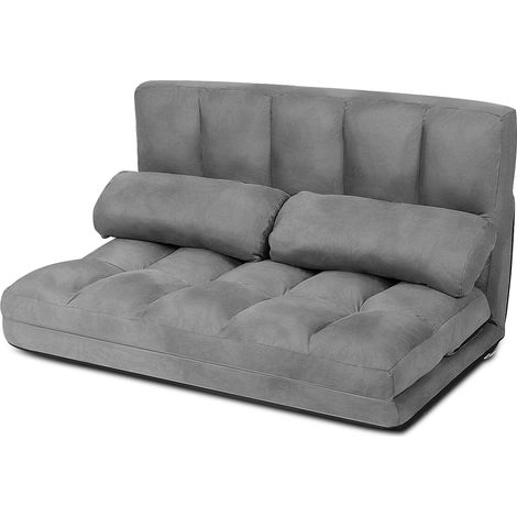 Divano letto pieghevole in 6 posizioni e rivestimento delicato sulla pelle, Divano da terra regolabile Grigio (1/4)