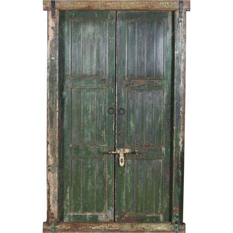 Porte d'entrée en bois massif et fer forgé pour intérieur ou extérieur, ancienne et médiévale, avec cadre