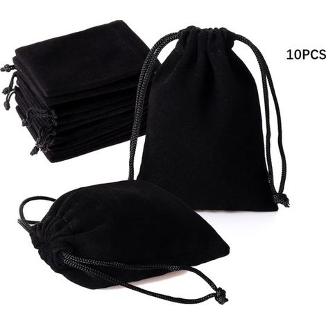 10 pochette in velluto per gioielli, cuffie e altro, pochette in velluto nero (1/5)