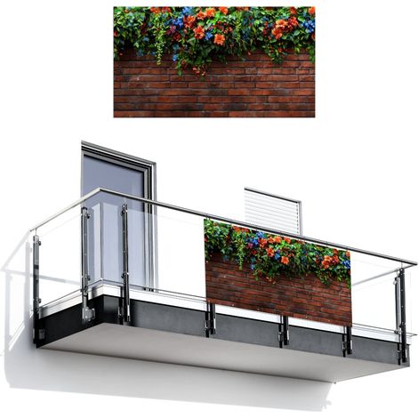 PANTALLA DE PRIVACIDAD PARA BALCÓN Flores - Pared - Verde - Naranja 200x110 (1/4)