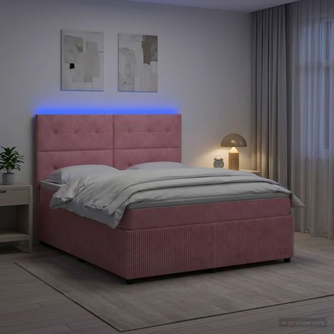 vidaXL Lit boxspring LED avec matelas Rose 160 x 200 cm Velours (1/5)