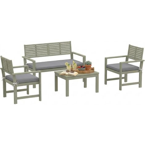 Outsunny 4 Seater Wooden Garden Furniture Set with Loveseat, Chairs, Table