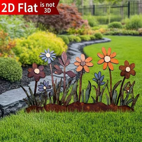 1 pièce Pieu de décoration de jardin en fer avec motif floral coloré, pour clôture de patio et décoration de jardin, Halloween, Jour de l'Indépendance, Noël, sol avec fleurs colorées (1/5)