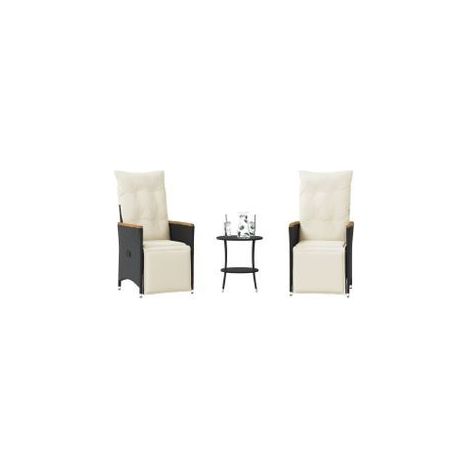 Ensemble de bistro 3 pcs avec coussins noir résine tressée (1/5)