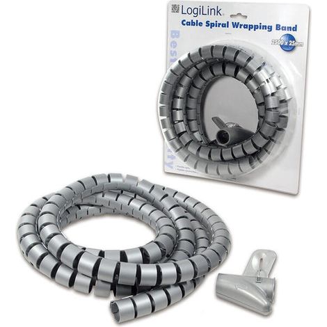 Organizador de cables LogiLink Spiral Cable Hose de 2,5 m, color gris, 25 mm. (1/2)