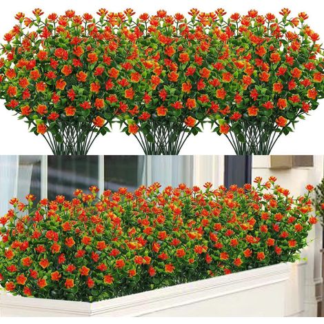 8x Künstliche Blumensträuße Eukalyptus Deko UV-beständig Rot 35cm (1/5)