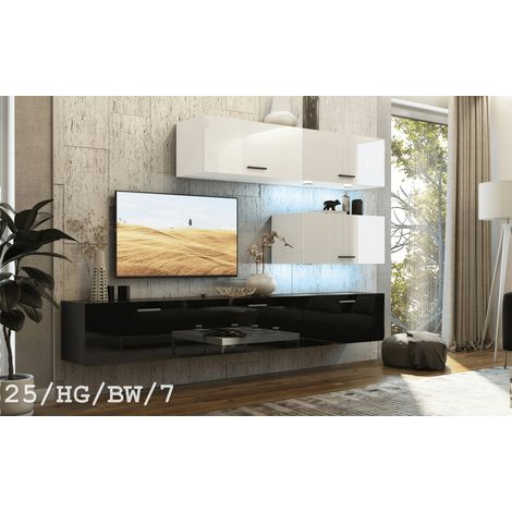 Ensemble meuble TV CONCEPT 25-25-HG-BW-7 blanc-noir brillant 166-249 x 35 x 191 cm