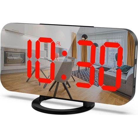 Digitaler Wecker, 6,5-Zoll-Display mit Dimmmodus, einstellbare Helligkeit, 2 USB-Ladeanschlüsse (grüner Text auf schwarzem Hintergrund) (1/4)