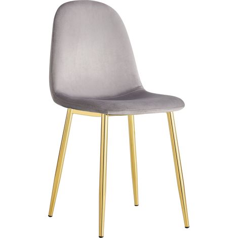 Lot 4 Chaises Velours Gris Pieds Gold 44x50x87 cm SCANDINAVE (1/5)