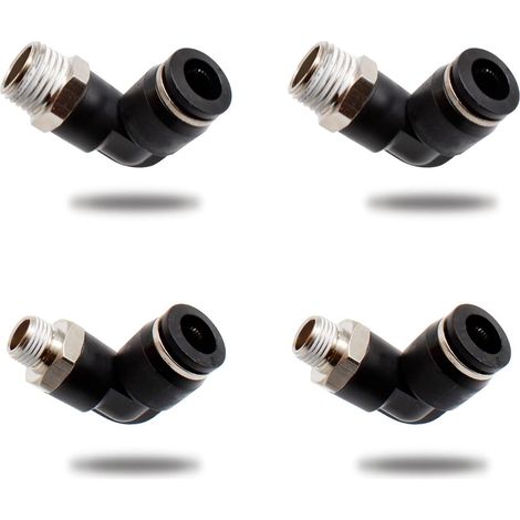 4 Pièces Connecteurs Pneumatiques, Deux Modèles Différents (8MM × 1/4" et 8MM × 1/8") Raccords Rapides à Filetage Mâle, Noir Coude Pneumatique Connecteur, Convient aux Outils de Bricolage