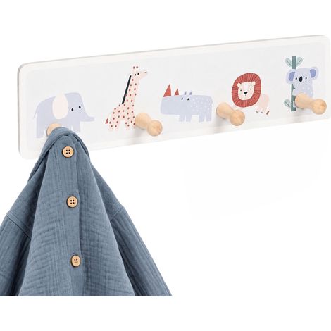 Kindergarderobe mit 4 Haken, MDF & Kiefernholz, 10 x 38 cm (1/5)