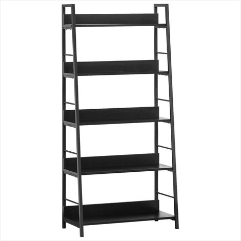 Bibliothèque 5 étagères inclinée 70 x 35 x 150 cm en bois et Noir (1/5)
