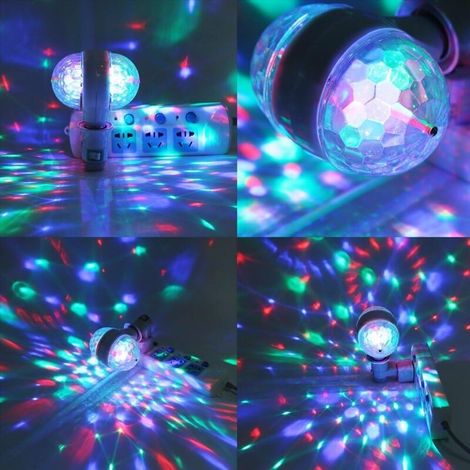 E27 LED-Lampen, 6 W mehrfarbige, rotierende Bühnenleuchte mit Partyeffekt, doppelte RGB-LED-Kugelleuchte (1/4)