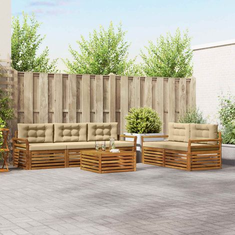 vidaXL Outdoor-Sofagarnitur mit Kissen 6 pcs Natur und Beige (1/5)