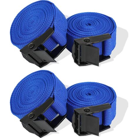 4 Sangles d'arrimage, 3m Sangle de Serrage, Sangle à cliquet, Sangle 25mm, Bleue Sangle, avec verrou de Serrage, Sangle Moto remorque (1/5)