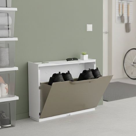 Dmora Estante de zapatos con 1 puerta de aleta de polipropileno, gabinete modular interior o externo, 100% Made in Italy, 51x18h40 cm, color de tortora (1/5)