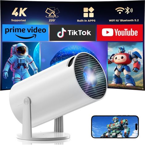 Videoprojecteur avec WiFi 6 et Bluetooth 5, Mini Projecteur Supporte 4K 1080P Auto Keystone Rotation, Apps intégrées, 270° Compatibile avec HDMI/Phone/TV Stick/Laptop (1/5)