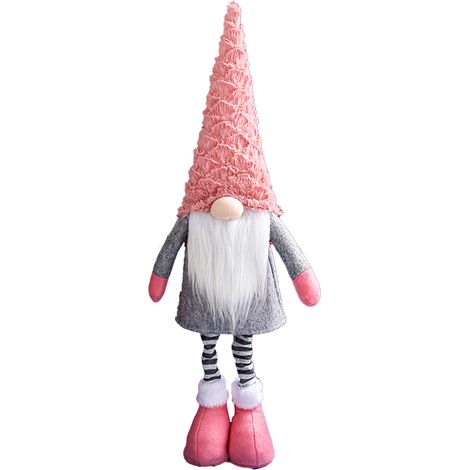 Xmas Gnome Plush Decoration Retractable Legs Cute Xmas Plush Dwarf for Home Store Roseate (1/2)
