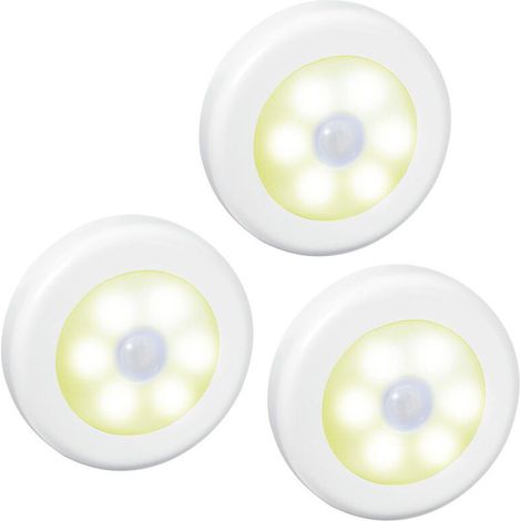 TTIO Lot de 3 lampes LED à détecteur de mouvement, sans fil, alimentées par piles, à coller n'importe où, éclairage d'escalier, couloir, salle de bain, cuisine, armoire, escaliers (lumière chaude) (1/5)