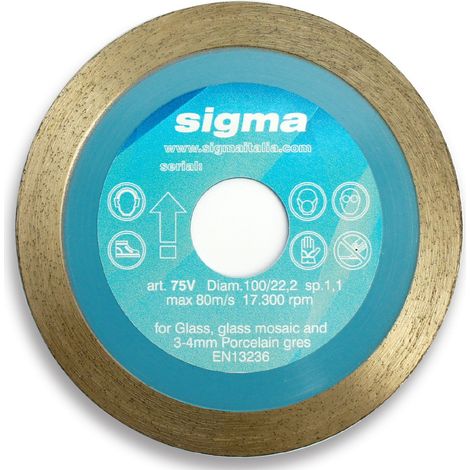 DISCO DIAMANTATO TAGLIO A SECCO SIGMA 75V Ø100 mm FORO 22.2mm SPESSORE 1.1 mm