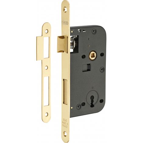 Thirard – Serrure encastrable à clé pour porte de chambre – Axe 50mm – Laiton poli nickelé – Mécanisme 2 tours – 1 clé incluse (1/2)