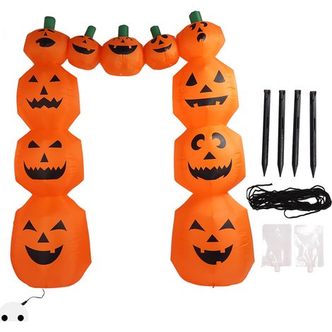Arche gonflable Halloween décor extérieur IP44 imperméable résistant décoloration citrouille géante jardin pelouse prise UE 220-240V (1/5)