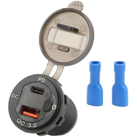 Adaptador de cargador USB para coche QCPD, carga rápida de 12-24 V, pantalla de voltaje resistente al agua, universal para motocicletas y yates. (1/5)