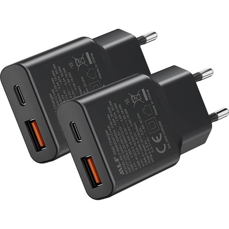 Lot de 2 chargeurs rapides USB C 20 W PD 3.0, double port Slim Plug USB-C (1/5)