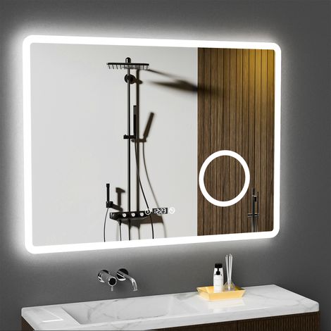 Spiegel mit Beleuchtung Asymmetrischer, LED Badspiegel mit Touch-Schalter, 3 Lichtfarbe, Dimmbar, Beschlagfrei Badezimmerspiegel mit Beleuchtung 80x 53cm (1/4)