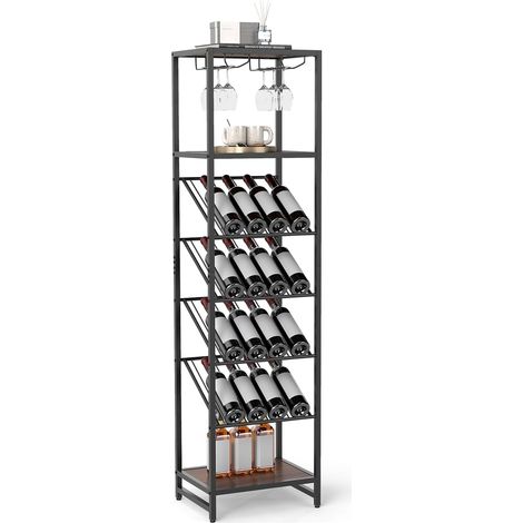GOPLUS Casier à Bouteilles pour 16 Bouteilles, Range Bouteille Autoportant avec 2 Rangées de Porte-Verres & 3 Étagères de Rangement, Anti-Basculement, Industriel, pour Cuisine, Bar, Salle à Manger (1/5)