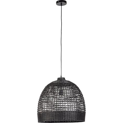 Lampadario "Siwa" in acciaio e rattan d 53 cm -Nero