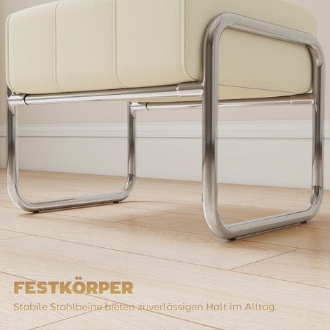 Repose-pieds Tabouret Assise Rembourré Épais en Tissu Chenille Pieds Acier pour Chambre à Coucher, Beige (1/4)