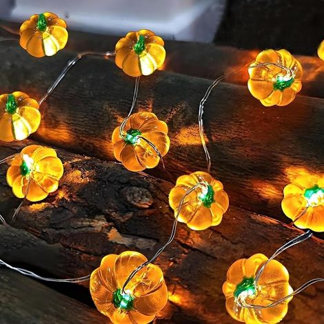 Lichterkette in Kürbisform (batteriebetrieben), 2 Meter lang mit 20 LEDs, für die herbstliche Innendekoration. (1/5)