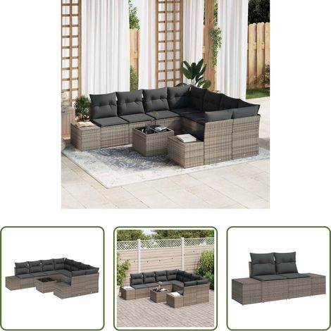 vidaXL Terrasse -  Ensemble de canapé de jardin avec coussin 9 pcs Gris polyrotin (1/5)