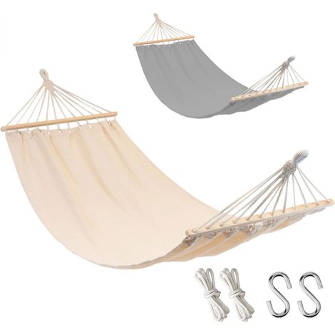 Linxor – Hamac 2 places 150 x 270 cm – Mélange coton/polyester 300 GSM – Charge max 200 kg – Attaches cordes nylon ou crochets S