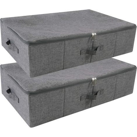 Confezione da 2 - Scatola portaoggetti pieghevole da riporre sotto il letto con coperchio con cerniera - Grigio (1/5)