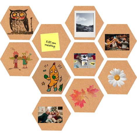 10 Panneau liège, auto-adhésif, hexagonal, 10x10x0,1 cm, décor mural, bureau, maison (1/5)