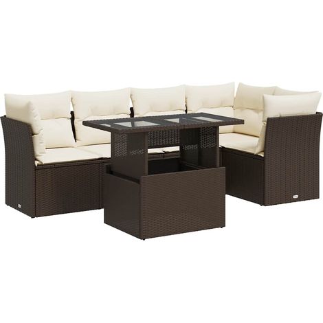 vidaXL Set Divano da Giardino 6 pz con Cuscini Marrone in Polyrattan (1/5)