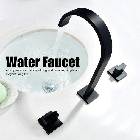 wosume Robinet d'évier de Salle de Bain, Filetage G/2in Simple cuivre sous-comptoir Bassin Robinet d'eau Chaude Robinet d'eau Froide Noir Mat pour Cuisine Jardin hôtel école-Installation Facile.