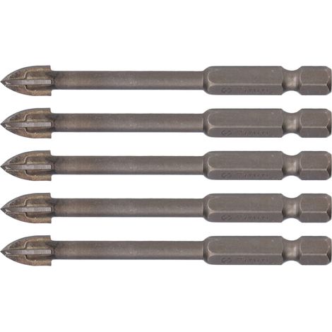 Set mit 5 7-mm-Kreuzbohrern, 1/4-Zoll-Sechskantschaft, Lochöffner für Fliesen, Glas, Keramik und Beton, Werkzeug aus Hartmetall (1/5)