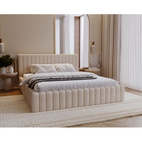 Emporius – Lit double 200x200 Billo – Lit rembourré avec tête de lit – Coffre à literie – Beige – Largeur 215 cm – Hauteur 90 cm (1/5)