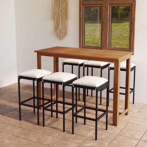 Ensemble Table de bar + 6 Chaises de bar de jardin avec coussins - Table Haute avec 6 Tabourets Noir BV221013 - BonneVie (1/5)
