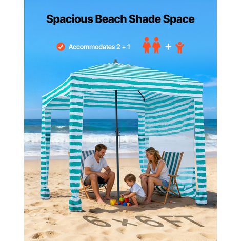 Tonnelle de Plage 1,83x1,83 m, Abri de Plage avec Parois Latérales et Poches à Sable, Tente de Camping Extérieur Portable, Protecti… (1/5)
